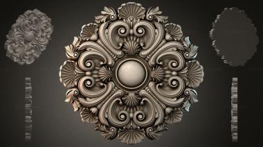 Round decor, rosettes Carved medallion with scrolls and a central sphere 3d model