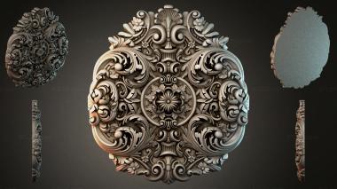 Round decor, rosettes Round carved rosette with swirls and floral ornament 3d model