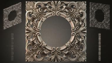 Round decor, rosettes Square frame with volutes and acanthus leaves 3d model