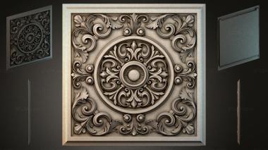 Round decor, rosettes Square panel with central rosette and swirls 3d model