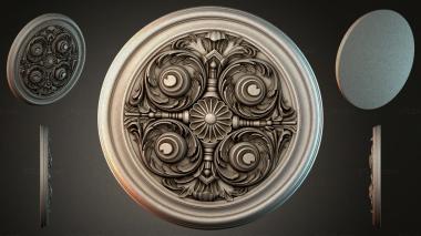 Round decor, rosettes Round rosette with four spiral rosettes and a central flower 3d model