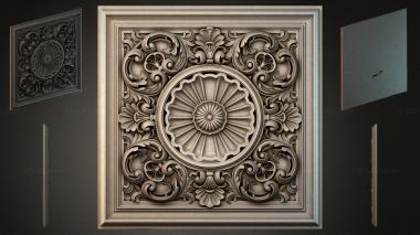 Round decor, rosettes Coffered caisson with a central rosette and acanthus ornament 3d model