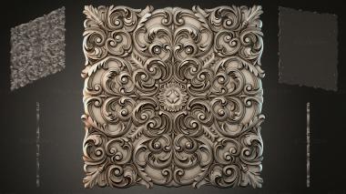 Round decor, rosettes Square panel with volutes and a central medallion 3d model