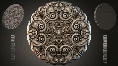 Round decor, rosettes Round carved panel with volutes and a rosette 3d model