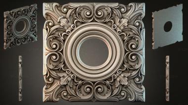 Round decor, rosettes Square facade ornament with a round medallion and volutes 3d model