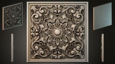 Round decor, rosettes Square panel with grape ornament and central rosette 3d model