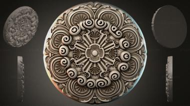 Round decor, rosettes Round rosette with volutes and fan-shaped shells 3d model