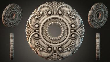 Round decor, rosettes Baroque rosette with volutes and central sink for CNC 3d model