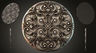 Round decor, rosettes Round rosette with volutes and floral motifs 3d model