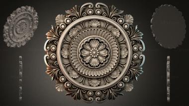 Round decor, rosettes Round rosette with multi-tiered floral motifs and spiral elements 3d model