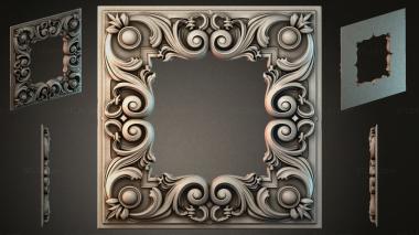 Round decor, rosettes Square frame with volutes and spheres 3d model