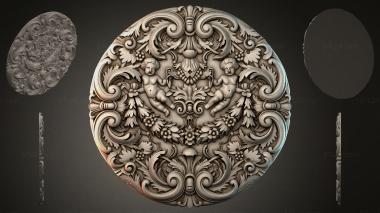 Round decor, rosettes Round carved panel with putti and acanthus 3d model