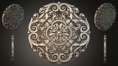 Round decor, rosettes Carved decorative medallion with swirls and floral elements 3d model