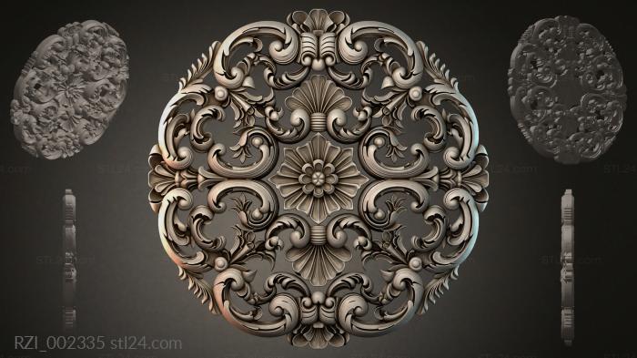 Round carved panel with volutes and floral motifs 3d STL model