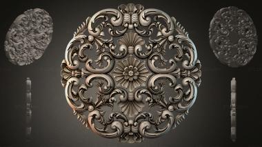 Round decor, rosettes Round carved panel with volutes and floral motifs 3d model