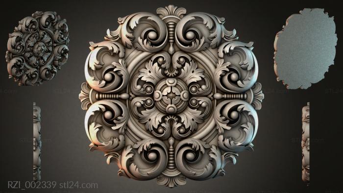 Square roccoco rosette with swirls and leaves 3d STL model
