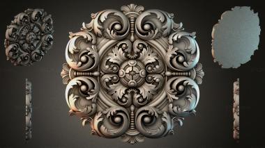 Round decor, rosettes Square roccoco rosette with swirls and leaves 3d model