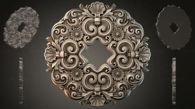 Round decor, rosettes Square rosette with volutes and shells 3d model