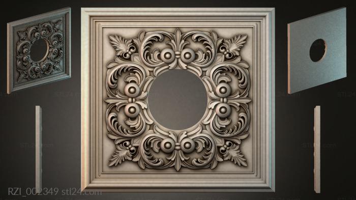 Square panel with a round medallion and acanthus scrolls 3d STL model