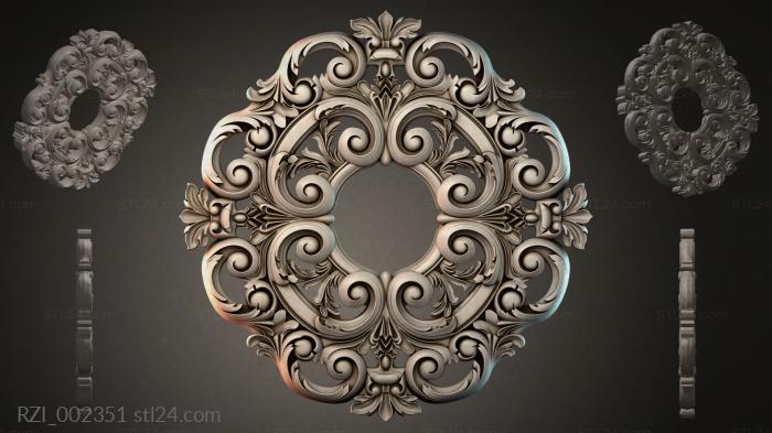 Round rosette with volutes and leaves 3d STL model