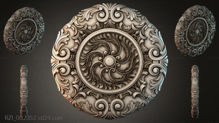 Round rosette with swirls and a central spiral 3d STL model