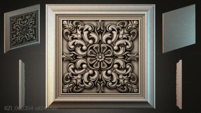 Panel with acanthus scrolls and a central flower 3d STL model