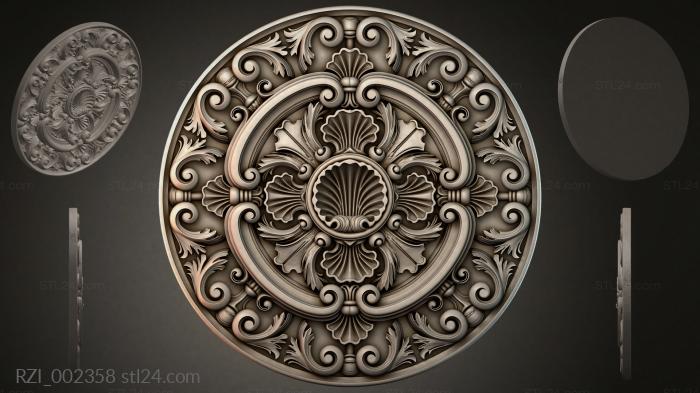 Round rosette with volutes and fan-shaped shells 3d STL model