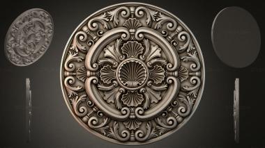 Round decor, rosettes Round rosette with volutes and fan-shaped shells 3d model
