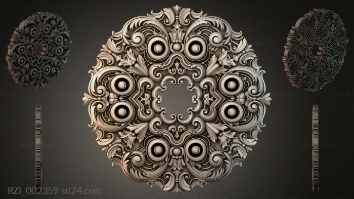 Round carved rosette with scrolls and rosettes 3d STL model