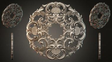 Round decor, rosettes Oval carved cartouche with volutes and shells 3d model