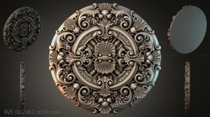 Round rosette with scrolls and shells in Rocaille style 3d STL model