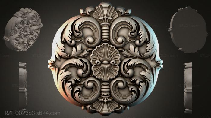 Round rosette with acanthus scrolls and shells 3d STL model