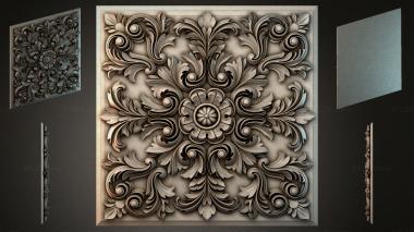Round decor, rosettes Square panel with swirls and a central rosette 3d model