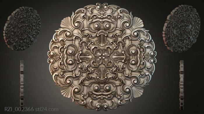 Round rosette with climbing leaves and spirals 3d STL model