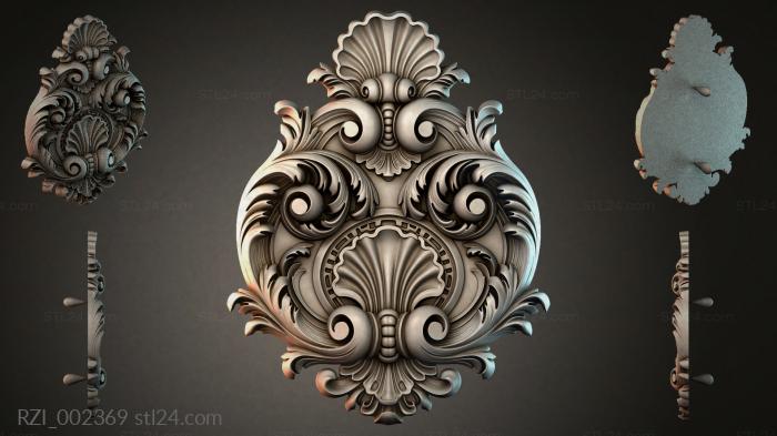 Cartouche with swirls and a shell - CNC ornament 3d STL model