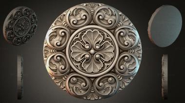 Round decor, rosettes Round rosette with volutes and a central flower for CNC 3d model