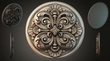 Round decor, rosettes Round rosette with symmetrical volutes and floral ornament 3d model