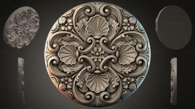 Round decor, rosettes Round panel with volutes and shells 3d model