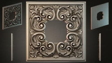 Round decor, rosettes Square ornament with volutes and acanthus 3d model