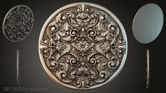Round rosette with grape vines and floral scrolls 3d STL model