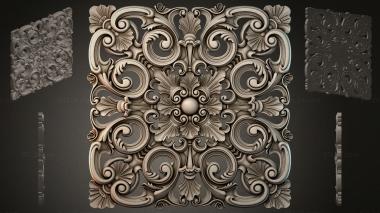 Round decor, rosettes Square carved panel with scrolls and shells 3d model