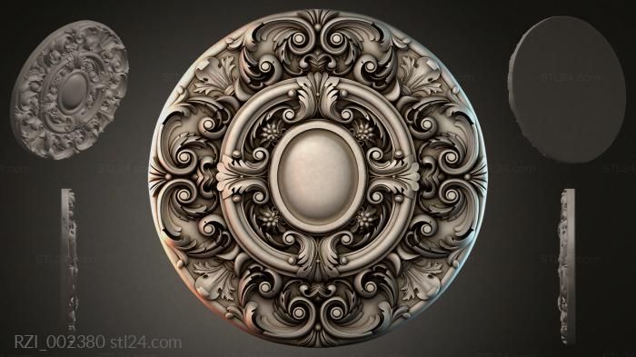 Round rosette with oval center and spiral curls 3d STL model