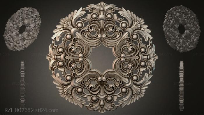 Round decor, rosettes (Rosette with volutes and spherical elements, RZI_002382) 3D models for cnc
