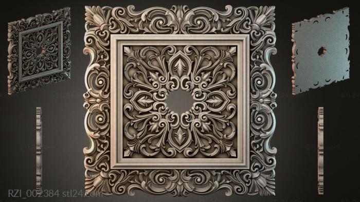 Square panel with swirl floral pattern and concentric frames 3d STL model