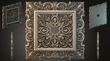 Round decor, rosettes Square panel with swirl floral pattern and concentric frames 3d model