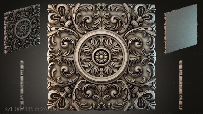 Square panel with central rosette and swirls 3d STL model
