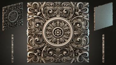 Round decor, rosettes Square panel with central rosette and swirls 3d model