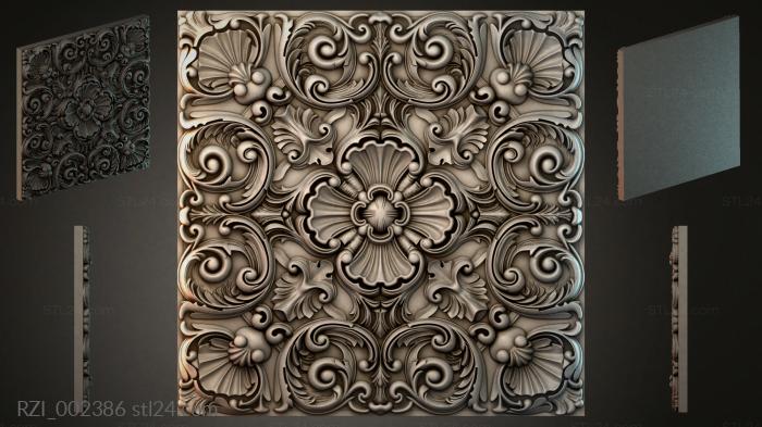 Panel with rocaille scrolls and a central flower 3d STL model