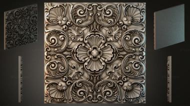 Round decor, rosettes Panel with rocaille scrolls and a central flower 3d model