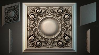 Round decor, rosettes Ceiling panel with a central sphere and acanthus ornament 3d model